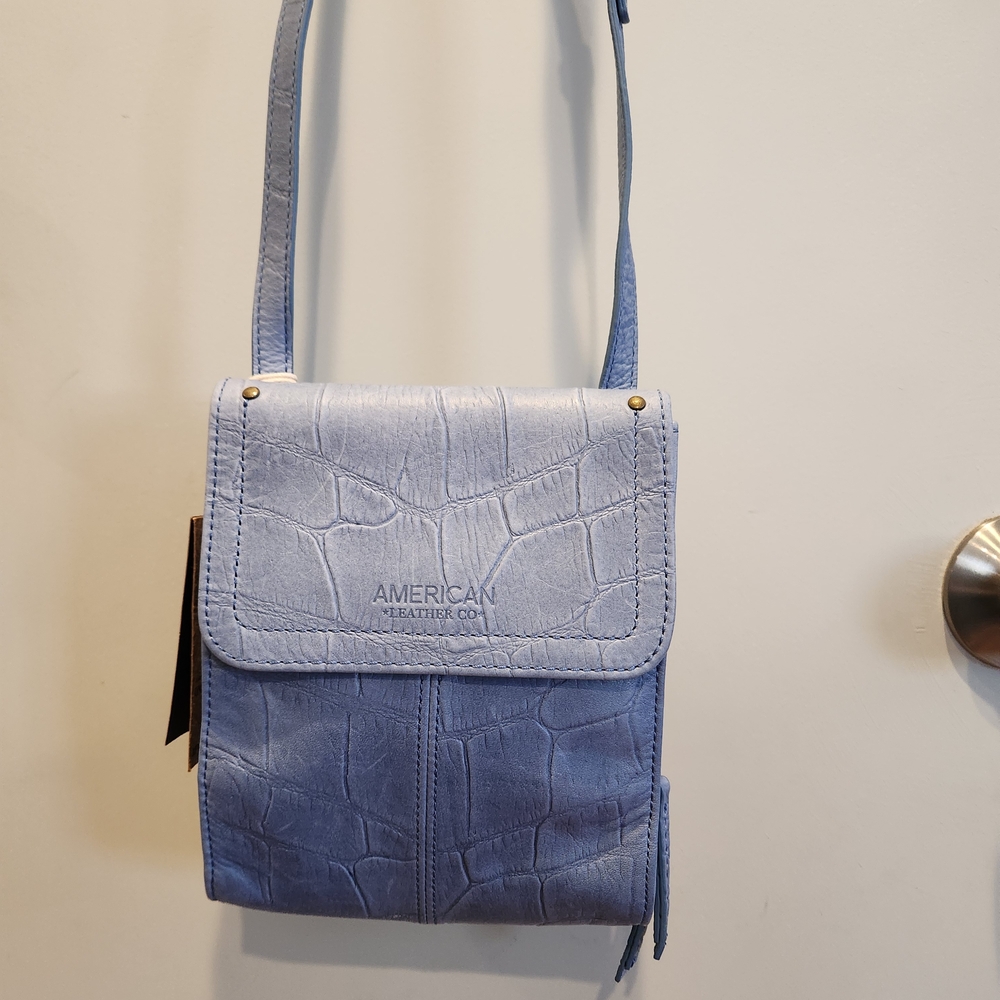 American Leather Co. Blue Croc-Embossed Crossbody Bag NWT - Picture 3 of 15